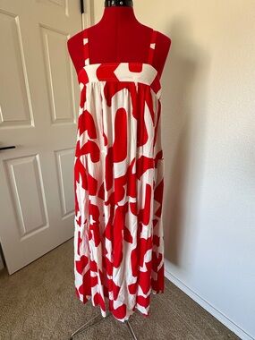Sold Abel the Label Red and White Abstract Print Maxi Dress small